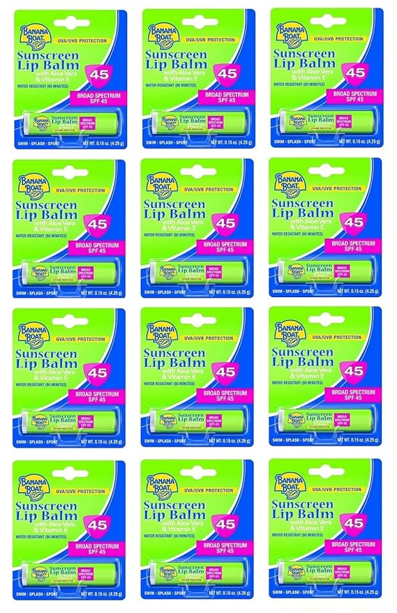 Banana Boat Spf#45 Lip Balm Sunscreen 0.15 Ounce (12 Pieces) Strip (4ml)-FemmiqueWomen