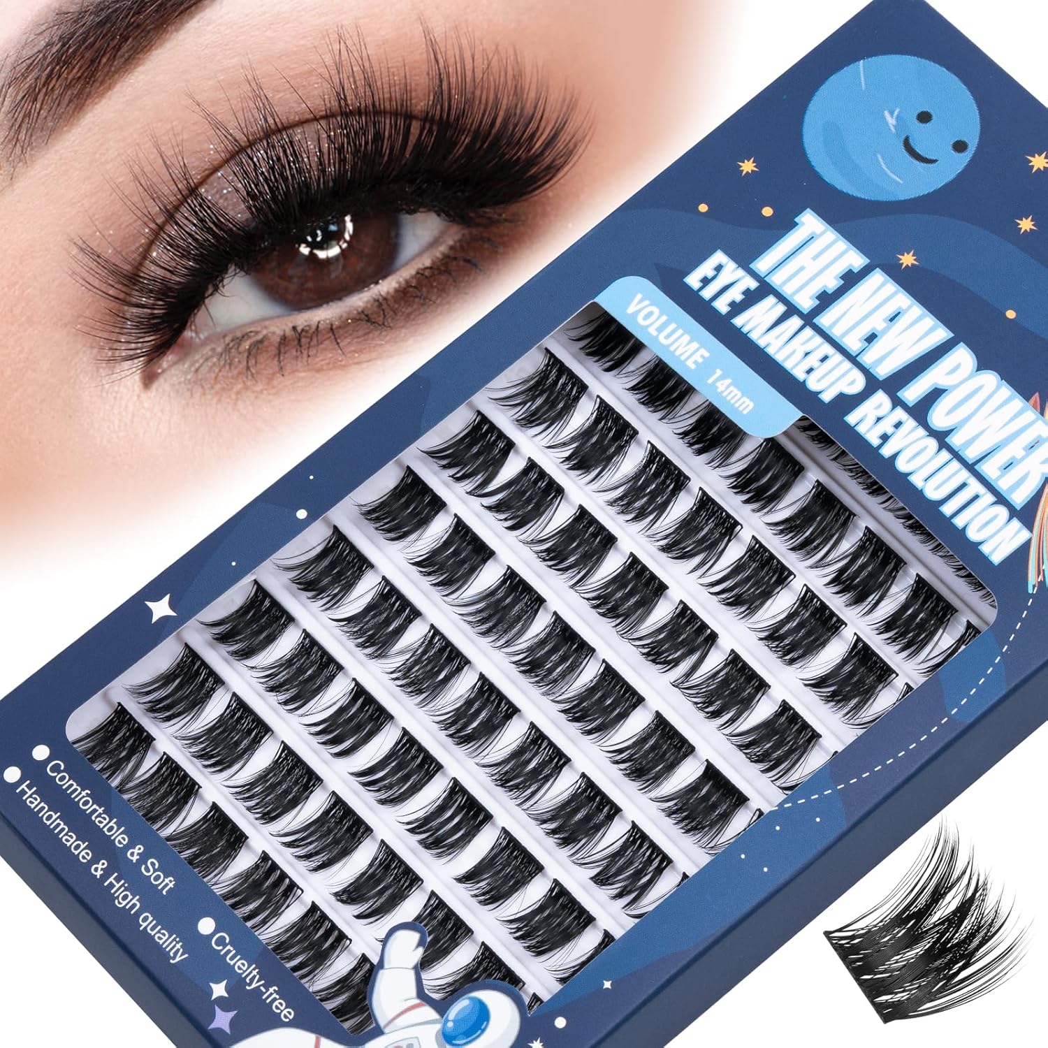 Lash Clusters 80 Clusters DIY Eyelash Extension Volume Lightweight Comfortable Handmade Reusable Individual Lashes False Eyelashes DIY at Home (Volume-16mm)-FemmiqueWomen