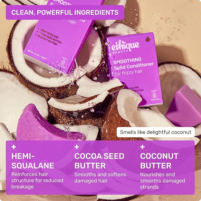 Ethique Smoothing Shampoo Bar for frizzy hair with Coconut Butter - Plastic-Free, Cruelty-Free, Vegan, 3.88 oz - Formerly Frizz Wrangler-FemmiqueWomen