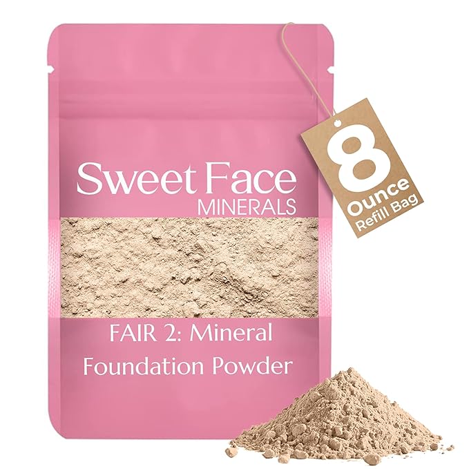 (8 Ounce) (Fair Shade 2) Foundation Powder Refill By Sweet Face Minerals, Lightweight Mineral Loose Makeup Powder with SPF 20, Full Coverage Flawless Finish, Talc-free, Cruelty-Free, Refill Pouch-FemmiqueWomen