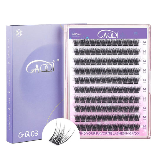 GAQQI Lash Clusters, Eyelash Clusters 120PCS C Curl Individual Lashes, Wispy Cluster Eyelash Extension 14mm Only, Natural Looking Cluster Lashes (GQ03, C Curl, 14mm)-FemmiqueWomen