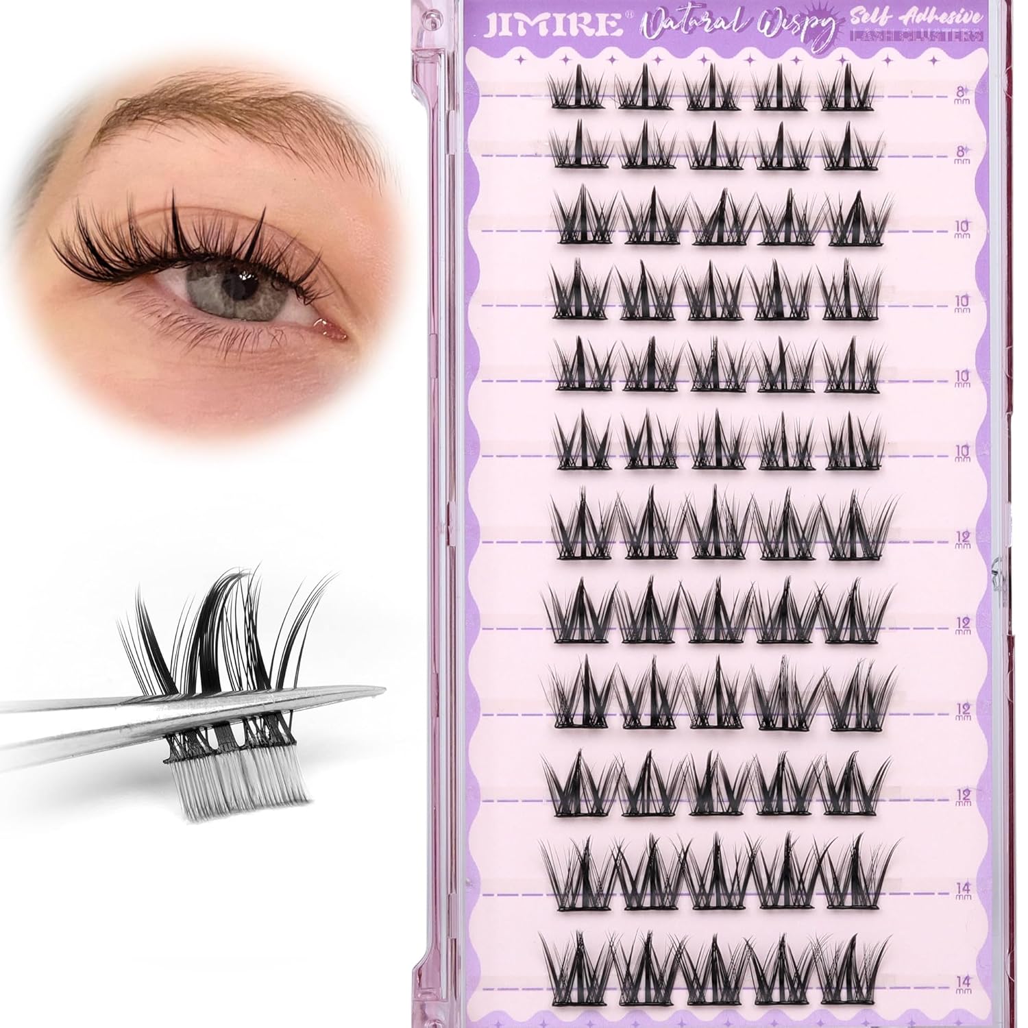 Self Adhesive Eyelashes Manga Lash Clusters Natural Look 8-14MM Wispy Pre Glued Eyelashes Clusters No Glue Needed Press on Lashes Reusable Invisible Band Cluster Eyelash Extensions by JIMIRE-FemmiqueWomen