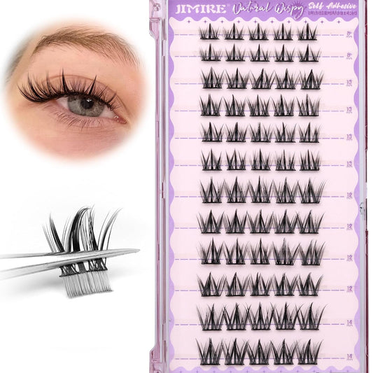 Self Adhesive Eyelashes Manga Lash Clusters Natural Look 8-14MM Wispy Pre Glued Eyelashes Clusters No Glue Needed Press on Lashes Reusable Invisible Band Cluster Eyelash Extensions by JIMIRE-FemmiqueWomen