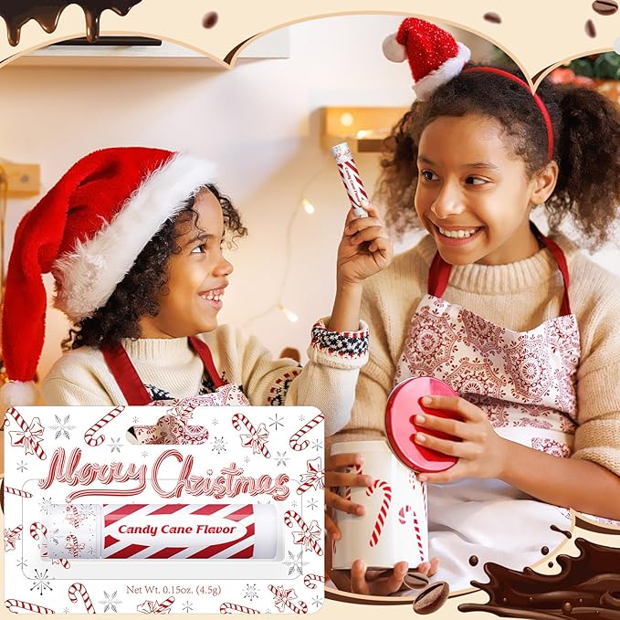 25 Pcs Christmas Lip Balms Stocking Goodie Bags Stuffers Bulk Xmas Gifts Candy Hot Cocoa Cookie Cinnamon Gingebread Biscuits Flavor 5 Style Holiday Treat Small Gifts Party Supplies-FemmiqueWomen