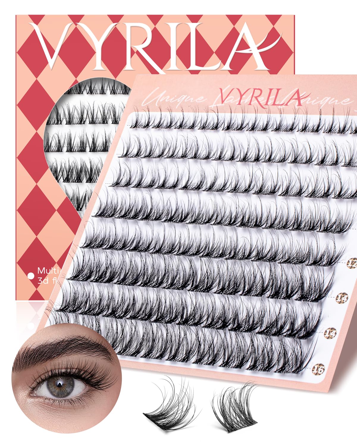 Lash Clusters 0.05mm PBT Fiber Eyelash Clusters, 0.1mm Superfine Invisiband D Curl Diy Lash Extension, 80pcs 8-16mm Individual Lashes Clusters Like Eyelash Extensions (Twilight-D-8-16Mix)-FemmiqueWomen