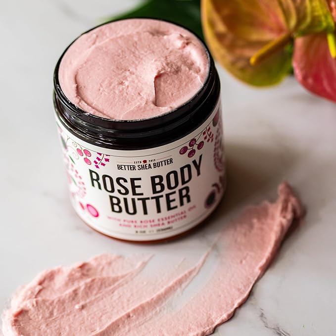 Rose Body Butter for Dry Skin with Whipped Shea Butter and Pure Essential Oil | Ultra Hydrating Rose Lotion for Women | All Natural Moisturizer with No Synthetic Fragrances-FemmiqueWomen