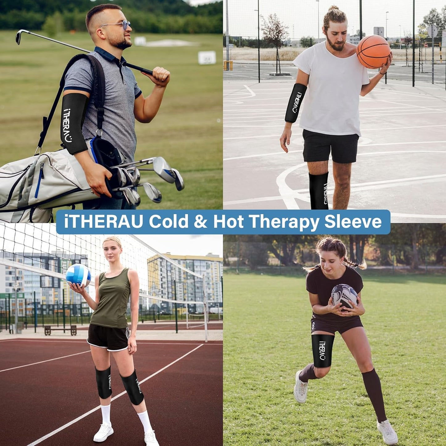iTHERAU Knee Ice Pack Wrap, Reusable Gel Cold Pack with Cold/Hot Therapy, Cold Compression Sleeve for Elbow, Knee, Calf & Ankle for Pain Relief, Swelling, Surgery, Sports Injuries -Black, M-FemmiqueWomen