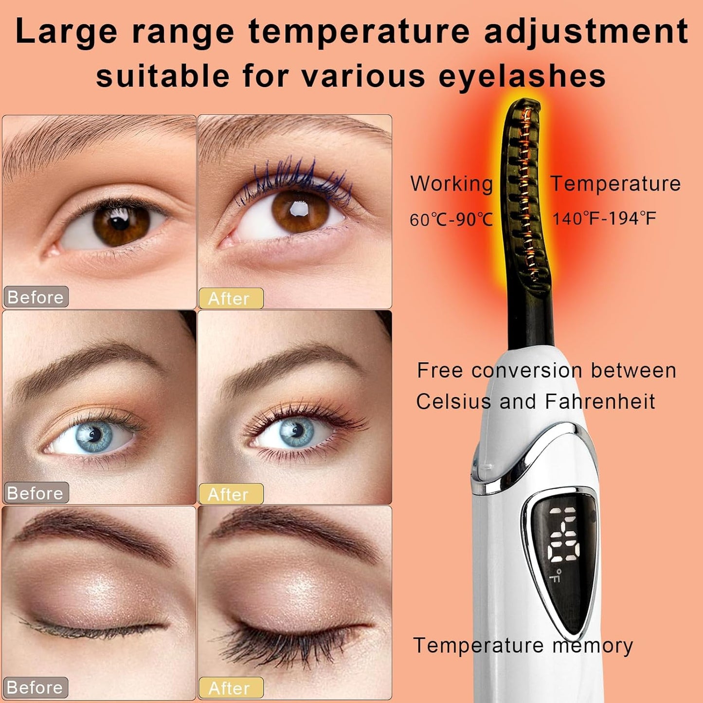 S600 Heated Eyelash Curler - Lash Curler Heated with Accurate Temperature Control, Intelligent Auto Power Off for Natural Makeup & Long-Lasting Curls | Heated Lash Curler (White+Silver)-FemmiqueWomen