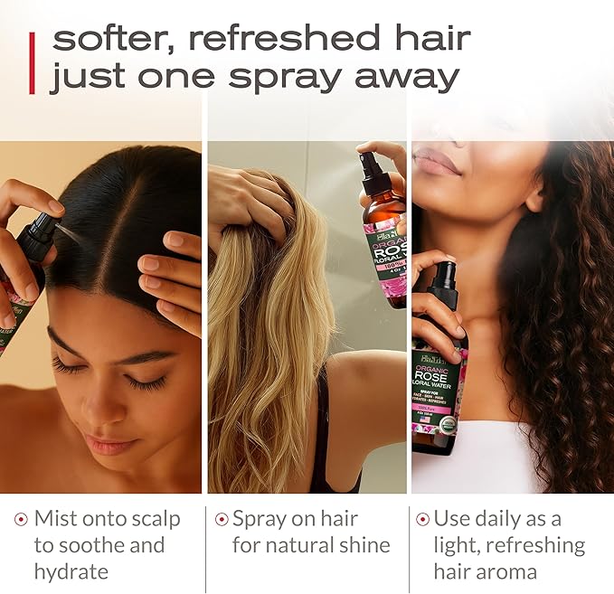 Ella & Eden Organic Rose Water Spray for Face, Hair 4 Fl Oz | USDA Certified 100% Pure Steam Distilled Hexane-Free | Hydrating, Refreshing Facial Mist for All Skin Types-FemmiqueWomen