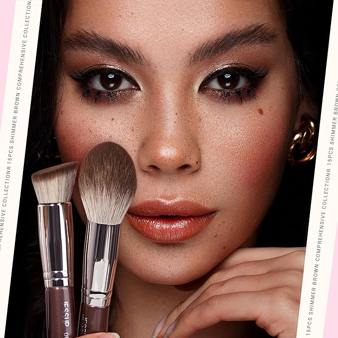 Jessup Makeup Brushes Set 15pcs Brown Make up Brushes Set Professional Premium Synthetic Foundation Eyebrow Concealer Blush Eyeshadow Contour Eyeliner Powder Blending Highlighter Brush, T498-FemmiqueWomen