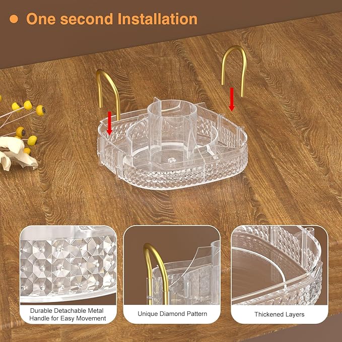 Awenia Rotating Makeup Organizer 360, Stackable Adjustable Large Capacity Cosmetic Storage Unit,Dresser Bathroom Kitchen Countertop Organizer with Metal Handle, Plus Size (Clear, 1 Tier)-FemmiqueWomen