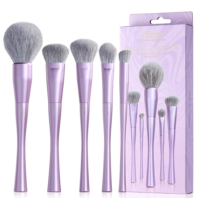 Jessup Makeup Brushes Face 5pcs, Premium Synthetic Make Up Brushes Set for Foundation Contour Blush Highlighter and Powder, Luxury Purple T514-FemmiqueWomen
