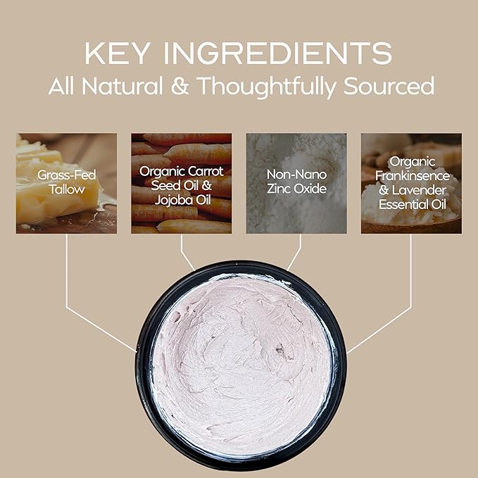 Everyday Tallow Mineral Sunscreen ~ SPF 30 | 100% Grass-Fed & Organic | Face & Body | Naturally Scented with Frankincense & Lavender Oil | Zinc Oxide | Water Resistant (2oz)-FemmiqueWomen
