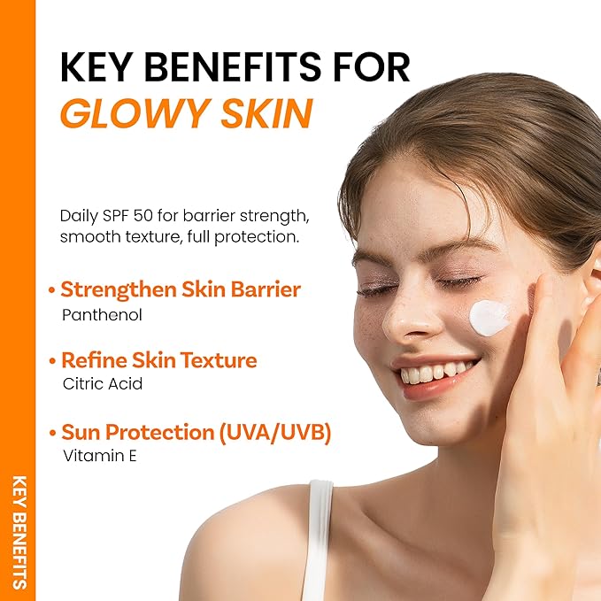 ONGREDIENTS Skin Barrier Moisture Sunscreen Broad Spectrum SPF 50, Glowy Finish, Non-Sticky, No White Cast, Hydrating, Moisturizing, Airy Texture, Korean Skin Care, All Skin Types (1.7 fl. Oz)-FemmiqueWomen