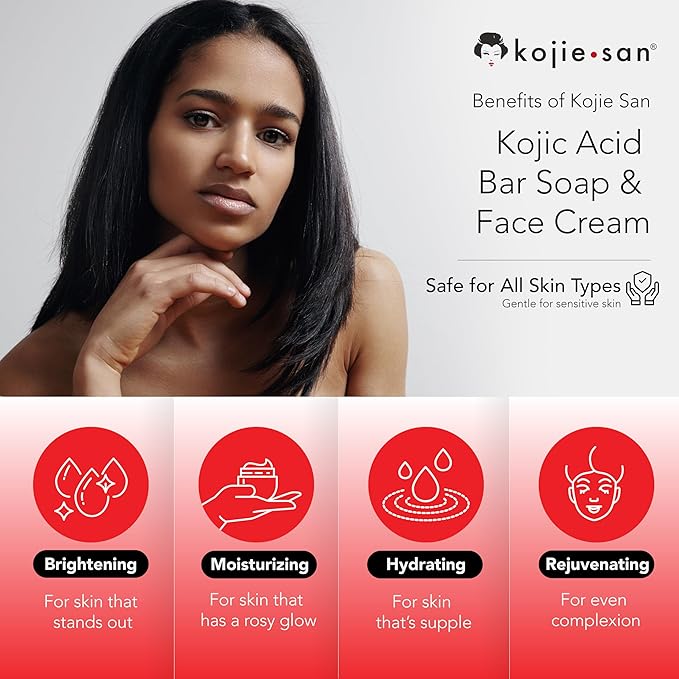 Kojie San Skin and Body Soap 2 Piece Set – Original Kojic Acid, Dark Spot Remover Soap Bar with Coconut & Tea Tree Oil – 65g x 2 Bars & 30g Face Cream-FemmiqueWomen