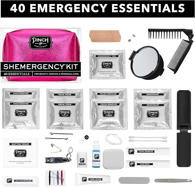 Pinch Provisions Shemergency Kit for Her, 40 Emergency Essential Items, Compact, Multi-Functional Pouch, Gift for Women, Birthday, Bachelorette Parties, and More!-FemmiqueWomen