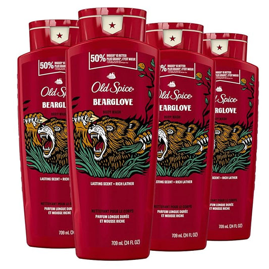 Old Spice Body Wash for Men, Bearglove, Long Lasting Lather, 24 fl oz (Pack of 4)-FemmiqueWomen