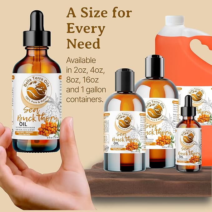 Bella Terra Oils Pure Sea Buckthorn Oil – 1gallon, Enhances Hair and Skin Appearance, Rich in Nutrients, Non-Greasy, Quick Absorbing-FemmiqueWomen