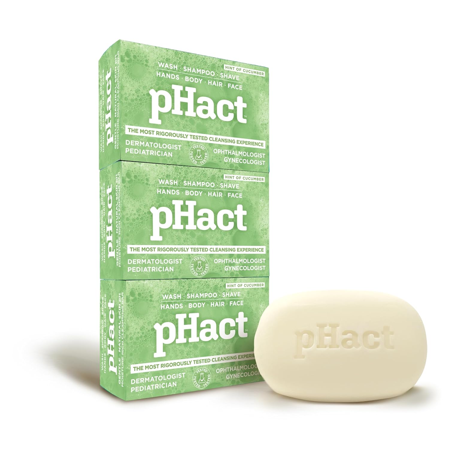 ANDREW LESSMAN pHact Moisture-Rich, Soap-Free Cleansing Bar Cucumber. Natural Skin pH. All Skin Types - Even Sensitive Skin. Hypoallergenic. Dermatologist Tested. 3 - Pack 4.25 oz each-FemmiqueWomen
