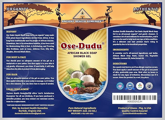 Organic, Anti-Bacterial OSE DUDU LIQUID BLACK SOAP GEL 2 LB (32 oz) Acne Eczema Dry Skin Psoriasis Scar Removal Face and Body Wash Skin Care (GHANA)-FemmiqueWomen