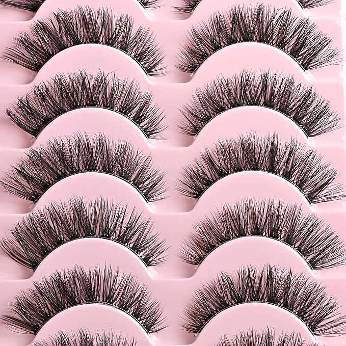 FARRED Cat Eye Lashes False Eyelashes Short Wispy Lash Strips Volume Eyelash 14 Pairs Cateye Medium Length False Clear Band Lashes Natural Looking Hybrid Clusters Full Strip Lashes (F25 | 8-14mm)-FemmiqueWomen