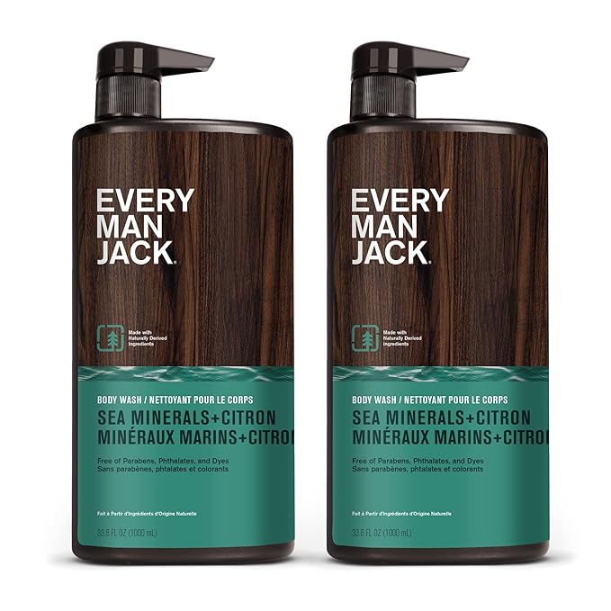 Every Man Jack Men’s Hydrating Body Wash for All Skin Types - Cleanse and Hydrate Skin with Naturally Derived Marine Extracts, Coconut Oil, and a Sea Minerals + Citron Scent - 33.8 fl. oz. - 2 Bottle-FemmiqueWomen
