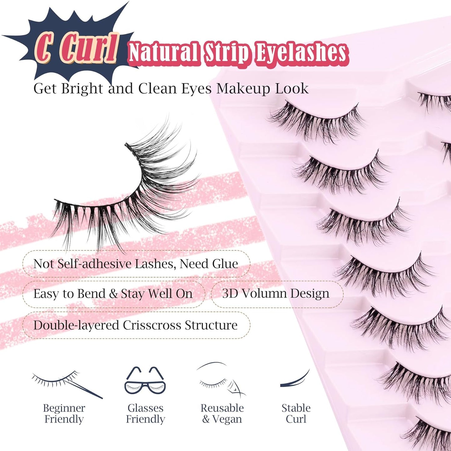 Cat Eye Lashes Wispy Eyelashes Manga Cat Eyelashes Natural Look 15mm Wispy False Lashes 3D Volume Fake Eyelashes Anime Lash Soft Faux Mink Lashes 7 Pairs Lashes Pack Siligli-FemmiqueWomen