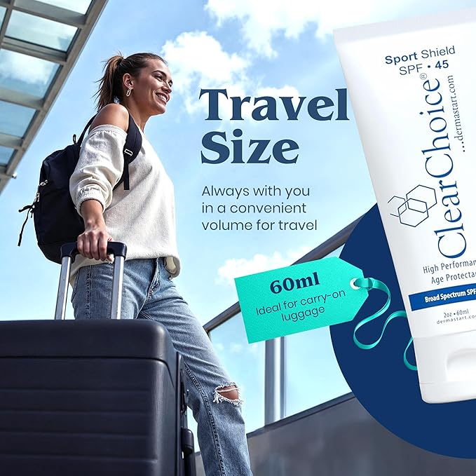 Clear Choice Travel Size Sunscreen for Face SPF 45, Mineral Oil Free Sunblock & Light Moisturizer with Zinc Oxide, Reef-Safe, Broad Spectrum, No White Cast, Dermatologist Recommended 2oz-FemmiqueWomen