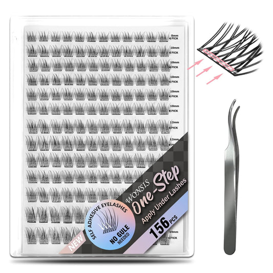 Self Adhesive Eyelashes, 156 Pcs Self Adhesive Eyelash Clusters, No Glue Needed, Invisible Strip Tape - Longer Lasting, No Sticky Residue Pre Glued Eyelashes (Natural-Mixed)…-FemmiqueWomen