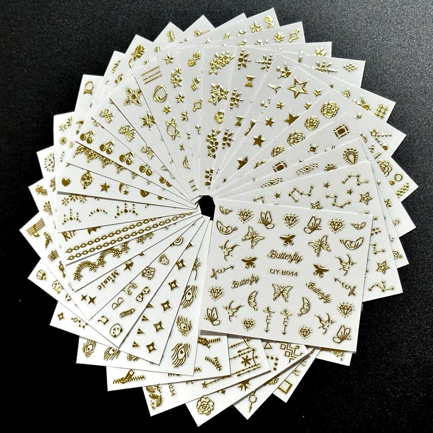 30 Sheets Gold Nail Art Stickers Gold Flower Butterfly Nail Stickers Star Line Self-Adhesive Nail Decals Acrylic Nails DIY Design Nail Supplies for Women and Girls-FemmiqueWomen