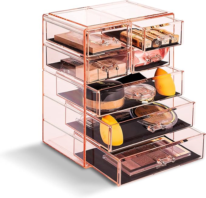 Sorbus Acrylic Makeup Organizer - Organization and Storage Case for Cosmetics Make Up & Jewelry - Big Clear Makeup Organizer for Vanity, Bathroom, College Dorm, Closet, Desk (3 Large, 4 Small Drawers)-FemmiqueWomen