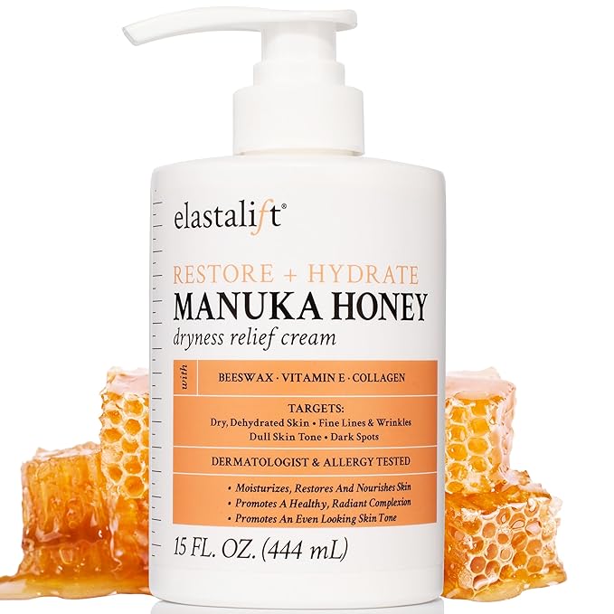Elastalift Manuka Honey Cream Face Moisturizer & Body Butter Lotion For Dry Skin | Firming & Hydrating Miracle Balm Skin Care Moisturizing Lotion For Women, Wrinkles, & Sun Damaged Skin, 15 Fl Oz-FemmiqueWomen