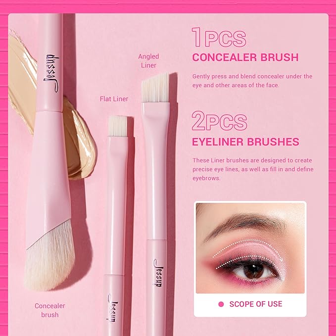 Jessup Eyeshadow Brush Set 10Pcs Pink Eye Makeup Brushes Concealer Brush Premium Synthetic Eye shadow Eyeliner Smudge Crease Blending Brush for Makeup, T496-FemmiqueWomen