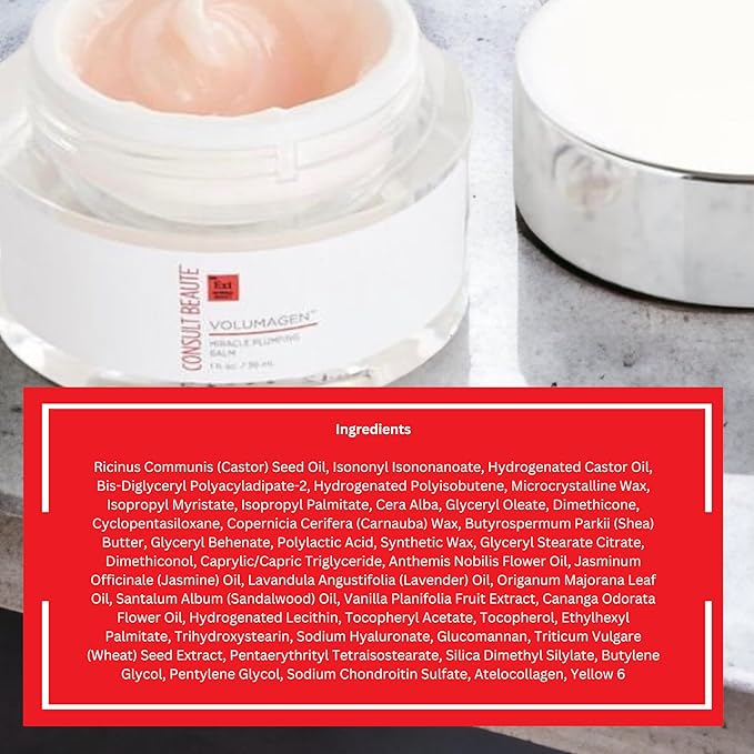 Consult Beaute Volumagen Miracle Plumping Barrier Balm - Facial Moisture Slugging - Overnight Deep Skin Hydration - Dry Skin - Hyaluronic Acid - Petrolatum Free - Lanolin Free - Mineral Oil Free 1 oz-FemmiqueWomen