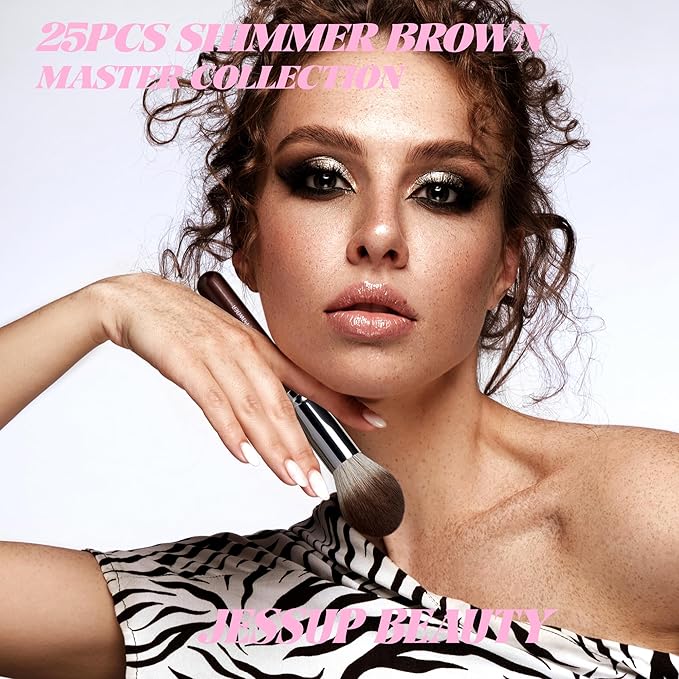 Jessup Makeup Brushes Set Professional 25pcs Premium Synthetic Make up Brushes for Foundation Eyeshadow Blending Concealer Blush Contour Bronzer Eyeliner Eyebrow, Shimmer Brown T511-FemmiqueWomen