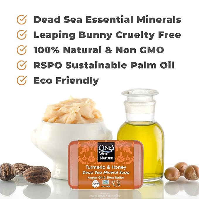 One With Nature Dead Sea Salt Turmeric Soap 7oz 3-Pack – Purifying and Exfoliating Soap Bar with Dead Sea Minerals and Honey for Face & Body, for Men & Women-FemmiqueWomen