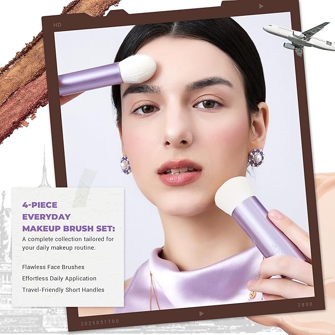 Jessup Makeup Brushes Set 4pcs Face Kabuki Brush for Foundation Contour Powder Blush Bronzer and Highlighter, Premium Synthetic Fiber Cruelty-Free, Luxury Purple T517-FemmiqueWomen
