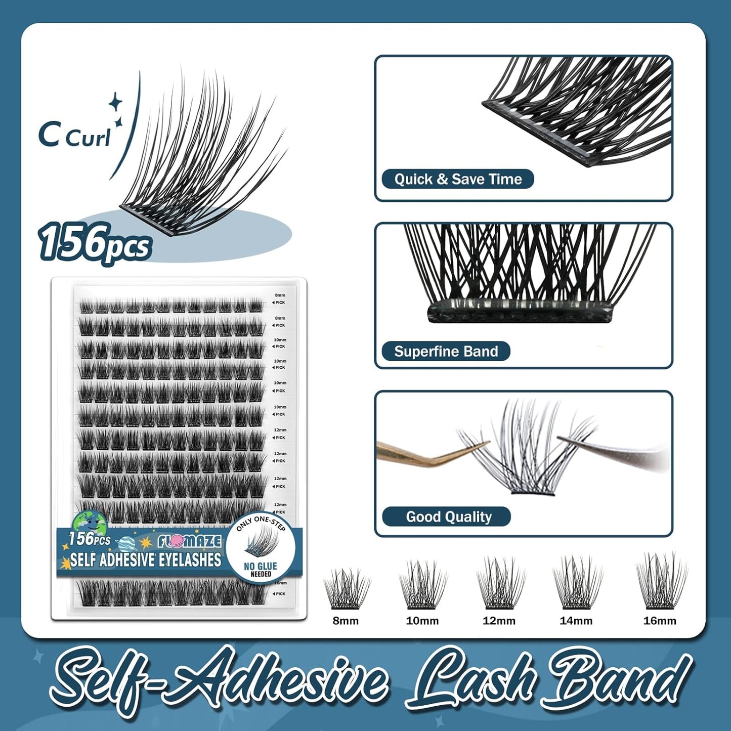 Self Adhesive Eyelashes, 156 PCS Self Adhesive Eyelash Clusters, No Glue Needed, Glue Strips Individual Lash Extension Super Sticky Reusable False Lashes (Fluffy-Mixed)-FemmiqueWomen