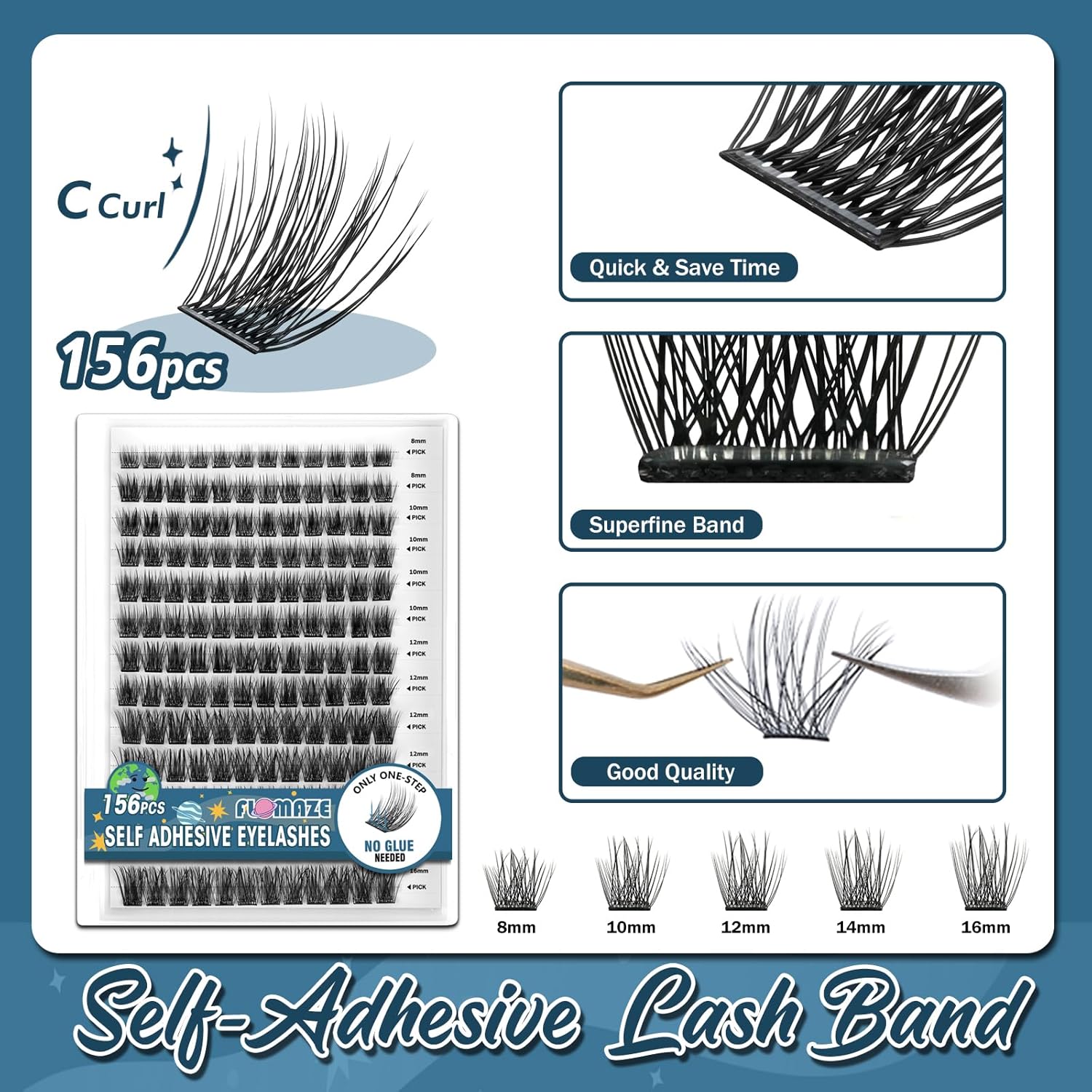 Self Adhesive Eyelashes, 156 PCS Self Adhesive Eyelash Clusters, No Glue Needed, Glue Strips Individual Lash Extension Super Sticky Reusable False Lashes (Fluffy-Mixed)-FemmiqueWomen