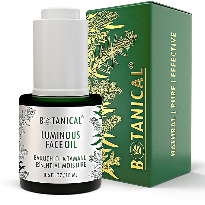 Botanical Luminous Face Oil | Skin Rejuvenating Tamanu & Bakuchiol w/Gua Sha Lift Scraper | Organic, Pure, Natural Skincare (0.6 fl oz | 18 ml)-FemmiqueWomen