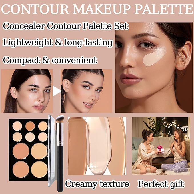 10 Colors Correcting Concealer Palette,Colors Corrector Palette,Moisturizing Full Coverage Liquid Foundation Cream Contour Makeup Palette with Brush-FemmiqueWomen