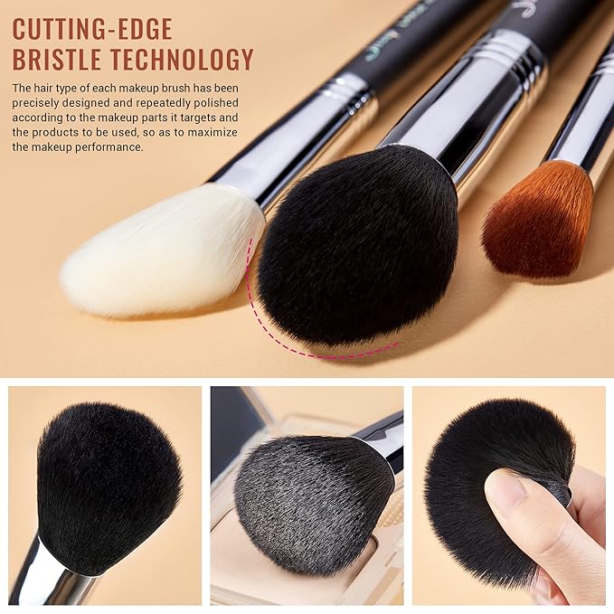 Jessup Makeup Brushes Set Professional 27 pcs Brush Makeup Premium Synthetic Foundation Contour Powder Blush Highlighter Eyeshadow Concealer Brow Face Make Up Brushes Tools Black/Silver T133-FemmiqueWomen