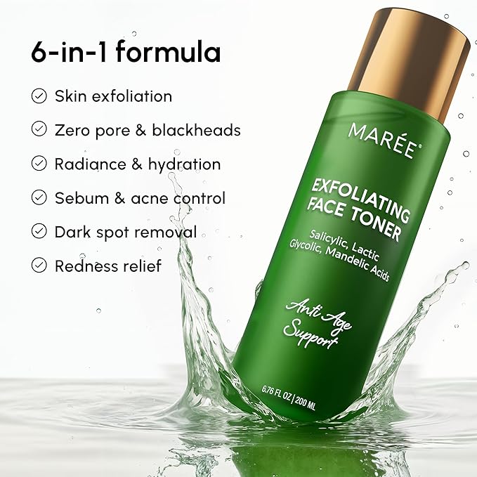 MAREE Exfoliating Toner with Salicylic Acid – AHA BHA Exfoliant & Face Exfoliator Pore Cleaner – BHA Liquid Exfoliant – Sebum Dead Skin Care Remover for Face – Exfoliante Para la Cara Acido Salicilico-FemmiqueWomen