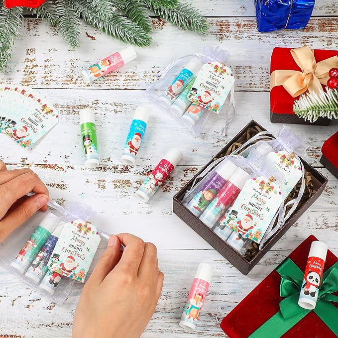 100 Pack Christmas Party Gifts Bulk Lip Balms Favors Bulk Christmas Stocking Stuffers Holiday Party Goodies Gifts Small Thank You Employee Appreciation Gifts for Women Men Coworkers Staff-FemmiqueWomen