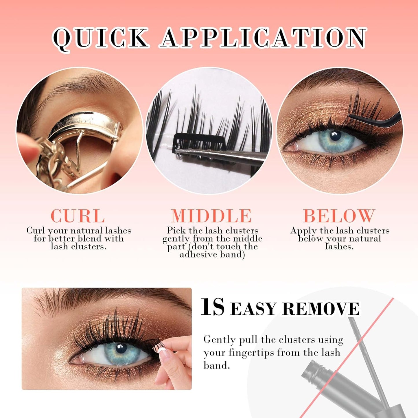 GAQQI Self Adhesive Eyelashes Lash Clusters, Press on Lashes 10-14mm Natural Manga Cluster Lashes, Reusable No Glue Lashes C Curl, NEW-TECH Thin Flakes Pre Glued Eyelashes Clusters (PG25)-FemmiqueWomen
