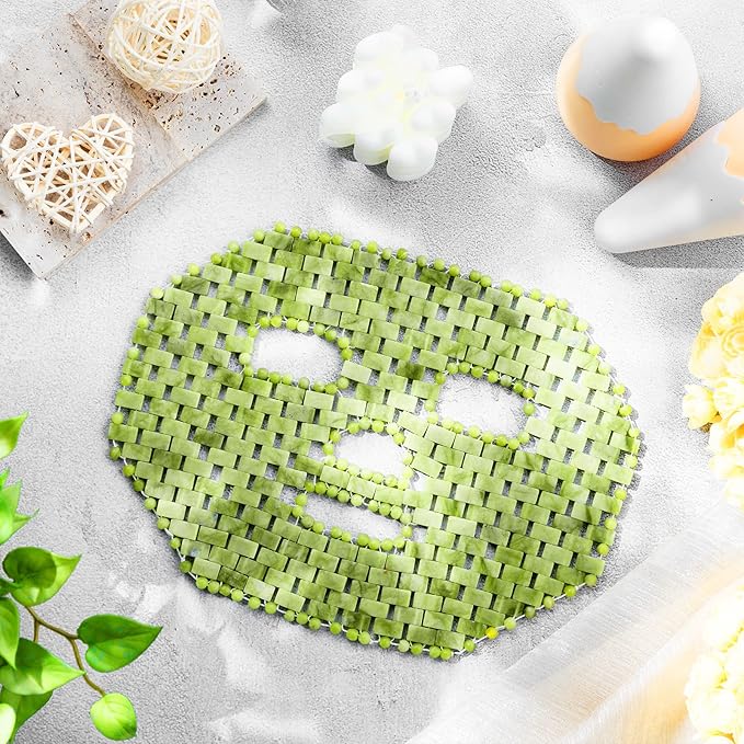 Jade Facial Mask, Jade Sleep Natural Stone Mask, Green Facial Cooling Mask, Jade Eye Mask Beauty Skincare Massage Tools for Alleviate Puffiness Face Massage Puffy Eyes Dark Circles-FemmiqueWomen