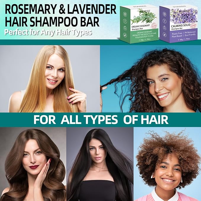 2 Pack Rosemary Lavender Hair Shampoo Bar,Deep Cleansing for Scalp Hair Loss Shampoo Soap,Organic Shampoo Oil Control for Hair Growth,Refreshing and Hydrating Bar,Gifts for Women Men-FemmiqueWomen