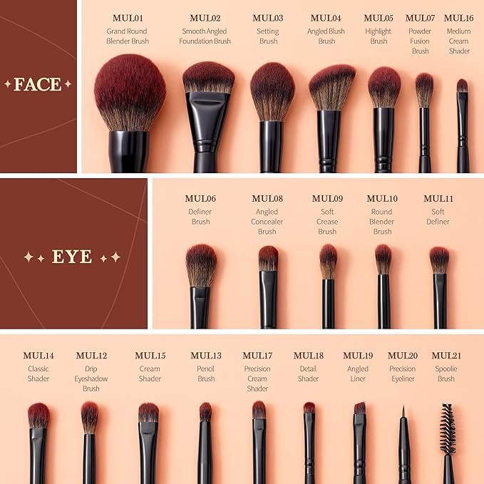 Jessup Makeup Brushes Set Premium Synthetic Powder Foundation Highlight Concealer Eyeshadow Blending Eyebrow Liner Spoolie Brush Set Black 21pcs T271-FemmiqueWomen