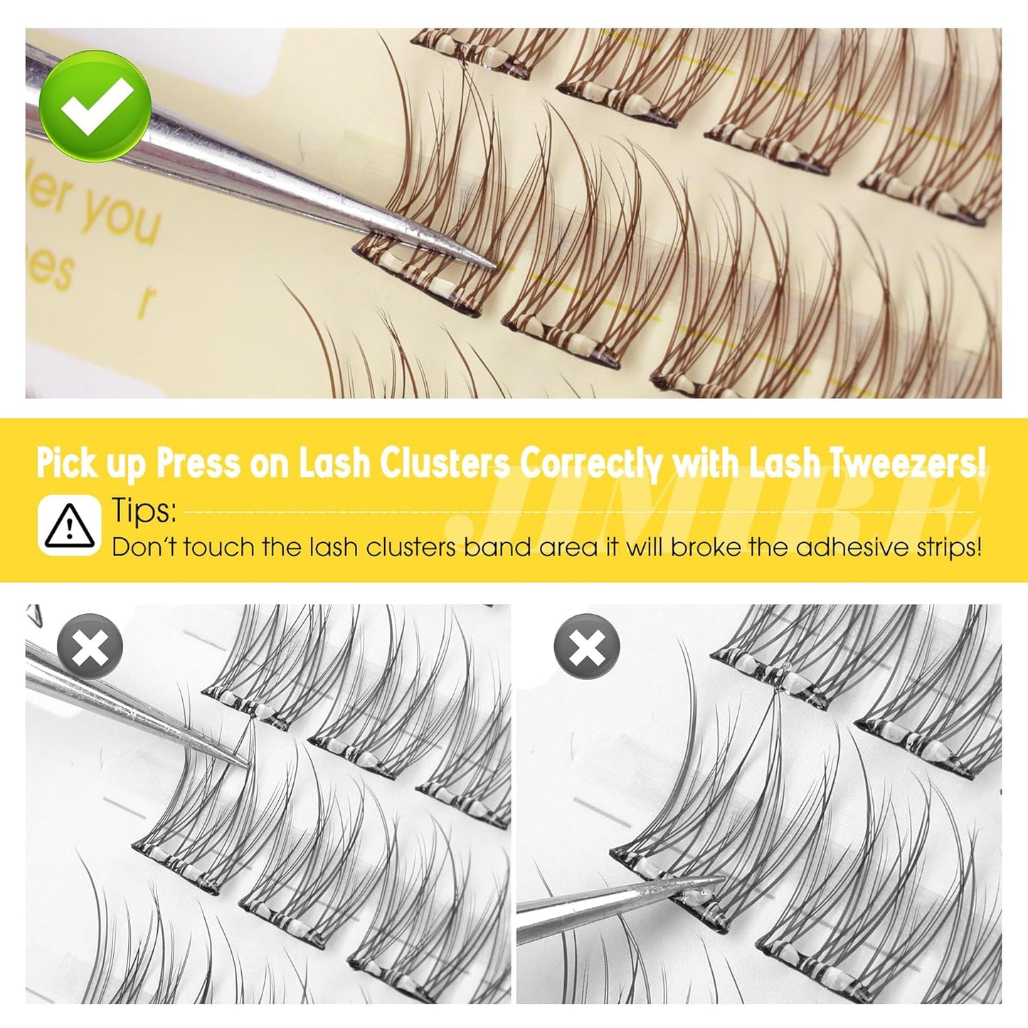 JIMIRE Brown Self-Adhesive Eyelashes - Press on Lash Clusters, Natural Look, Pre-Glued, Wispy 10-12MM Individual Lashes, Clear Band, Reusable Cluster Eyelash Extension-FemmiqueWomen