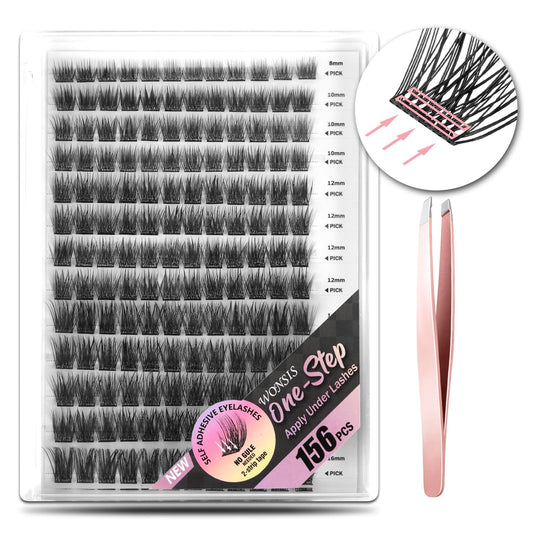 Self Adhesive Eyelashes, 156 Pcs Self Adhesive Eyelash Clusters, No Glue Needed, Invisible 2-Strip Tape - Longer Lasting, No Sticky Residue Pre Glued Eyelashes (Volume-Mixed)-FemmiqueWomen